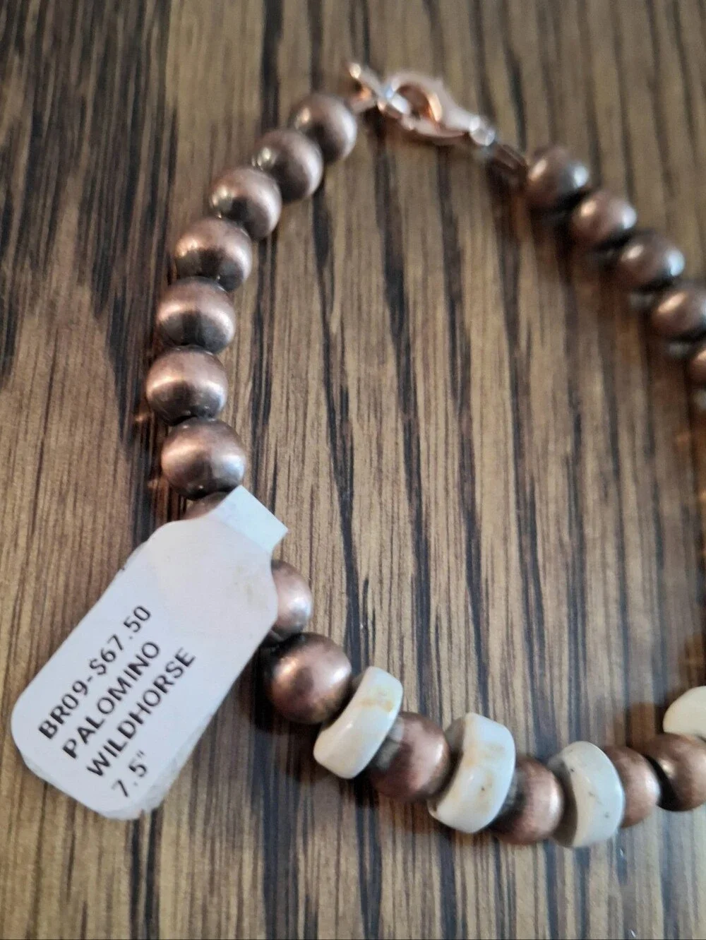 Copper Pearls And Wild Horse Beaded Bracelet 7.5